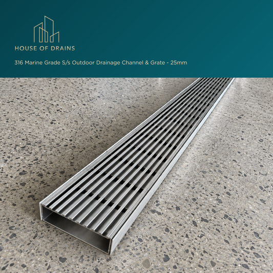 316 Marine Grade S/s Outdoor Drainage Channel & Grate - 25mm