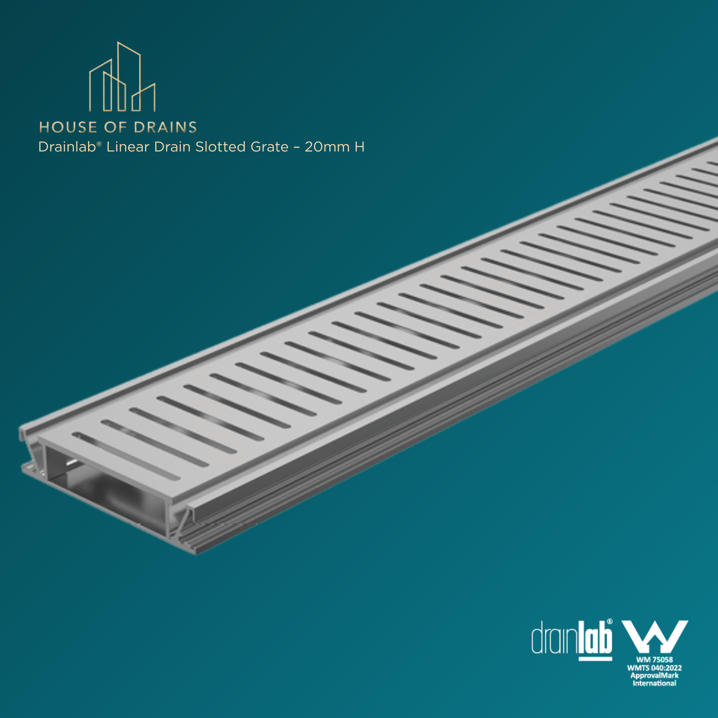 Drainlab® Linear Drain Slotted Grate – 20mm H Silver