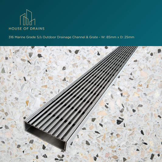 316 Marine Grade S/s Outdoor Drainage Channel & Grate - W:85m x D:25mm