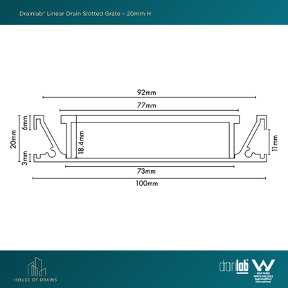 Drainlab® Linear Drain Slotted Grate – 20mm H Silver