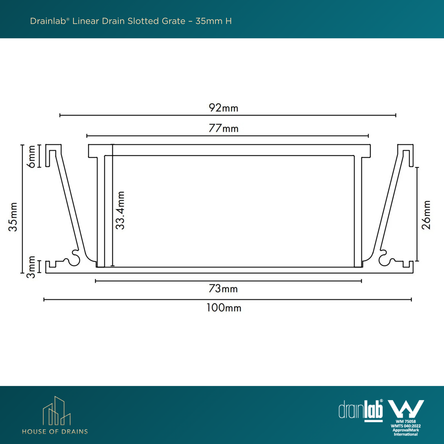 Drainlab® Linear Drain Slotted Grate – 35mm H Silver