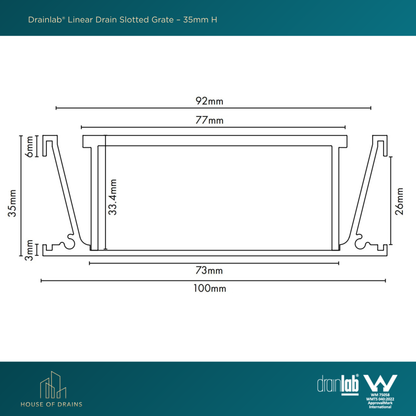 Drainlab® Linear Drain Slotted Grate – 35mm H Silver