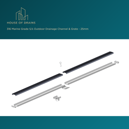 316 Marine Grade S/s Outdoor Drainage Channel & Grate - 25mm