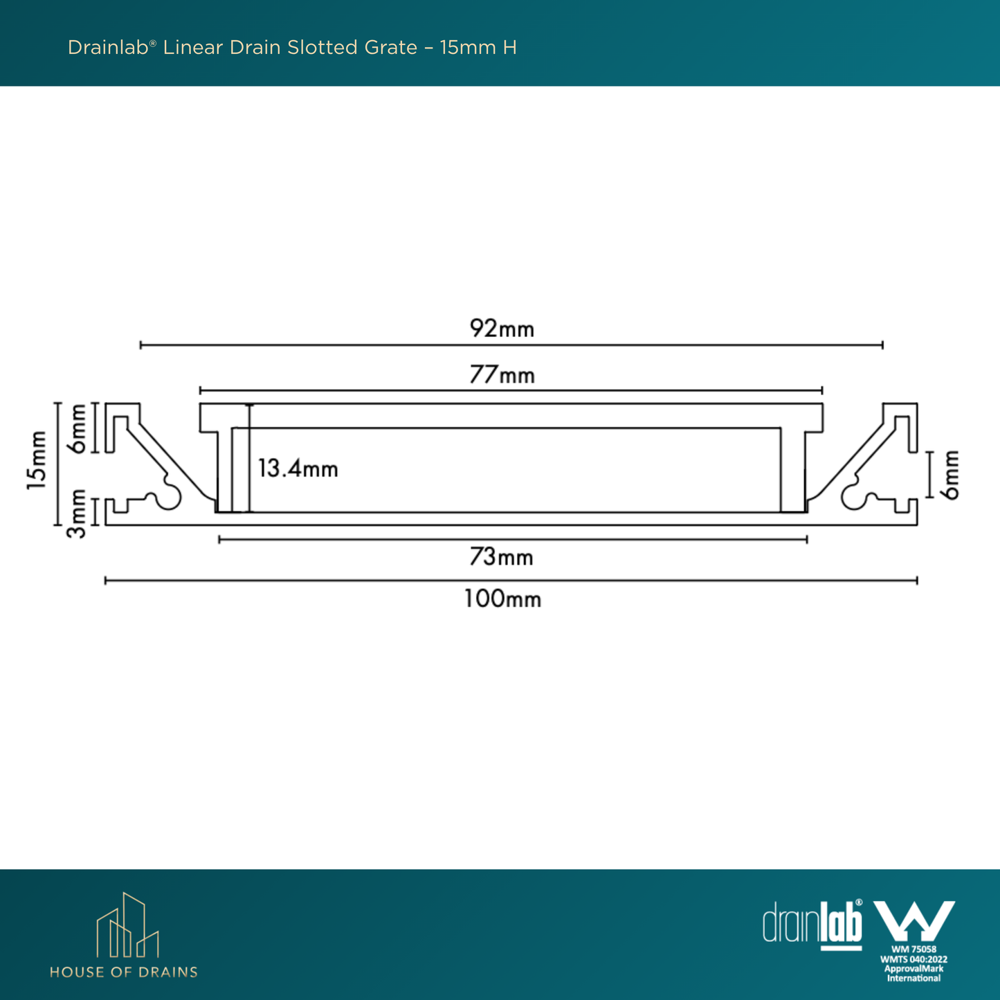 Drainlab® Linear Drain Slotted Grate – 15mm H Silver
