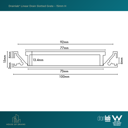 Drainlab® Linear Drain Slotted Grate – 15mm H Silver