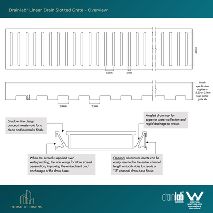 Drainlab® Linear Drain Slotted Grate – 15mm H Silver
