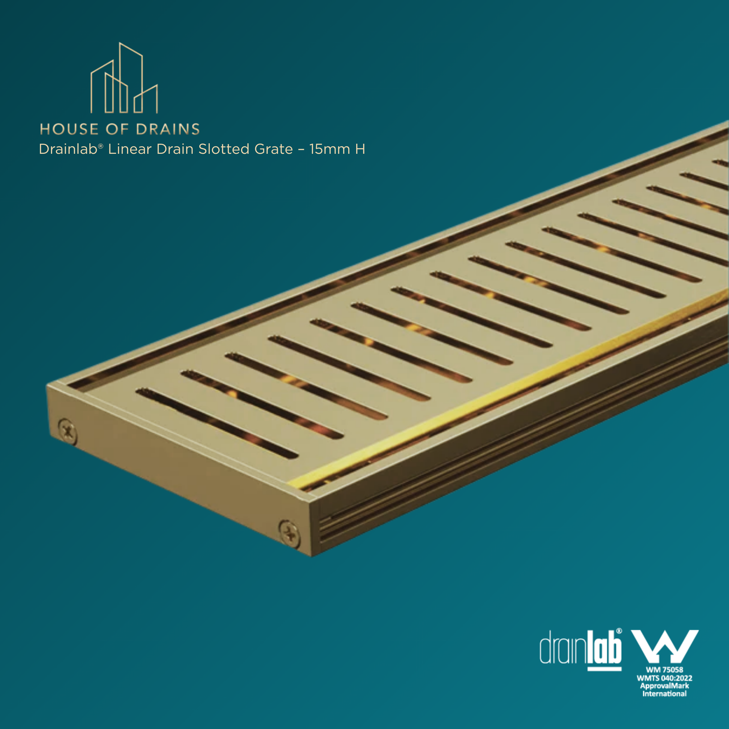 Drainlab® Linear Drain Slotted Grate – 15mm H Gold