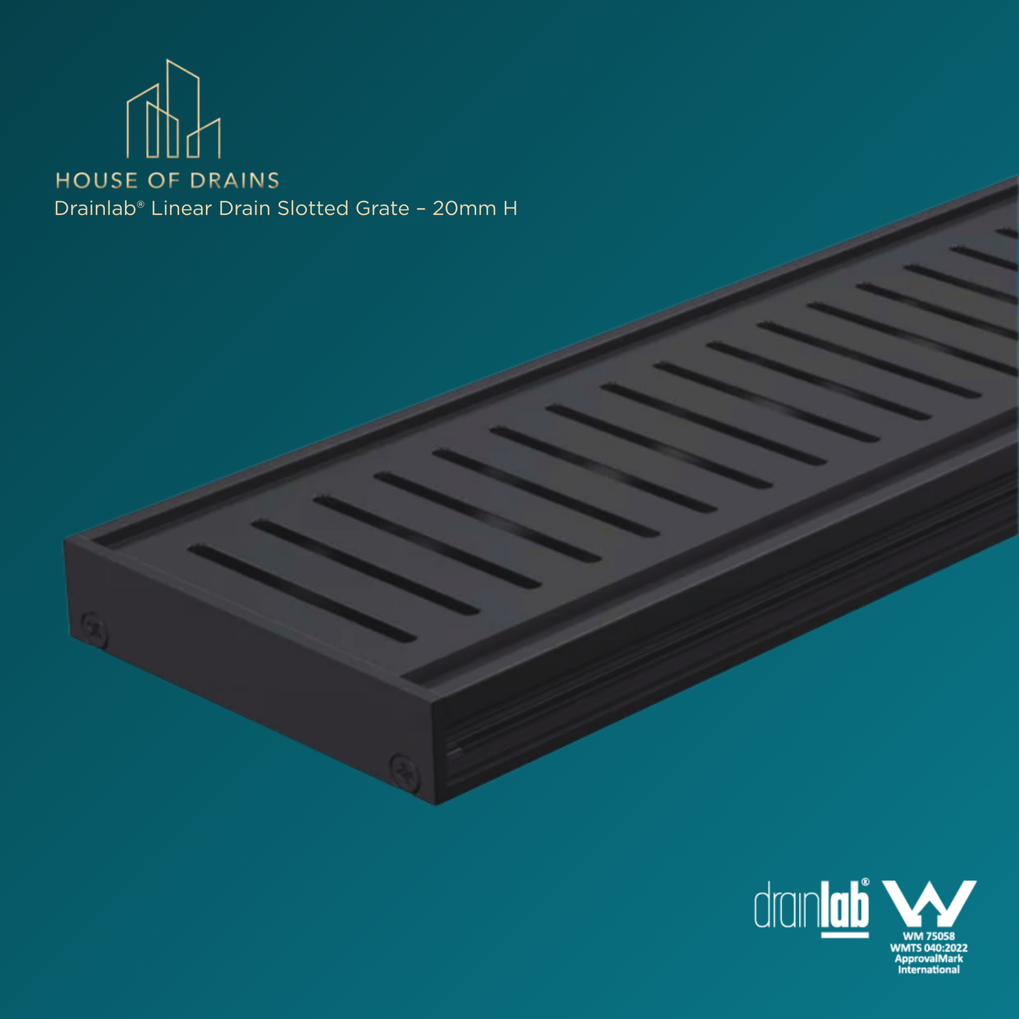 Drainlab® Linear Drain Slotted Grate – 20mm H Black