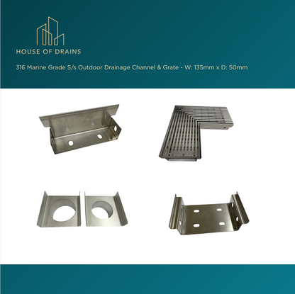 Linear Stainless Steel Drain - Driveway/Garage Entry - W:135mm x D:50mm
