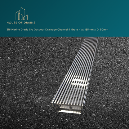 Linear Stainless Steel Drain - Driveway/Garage Entry - W:120mm x D:50mm
